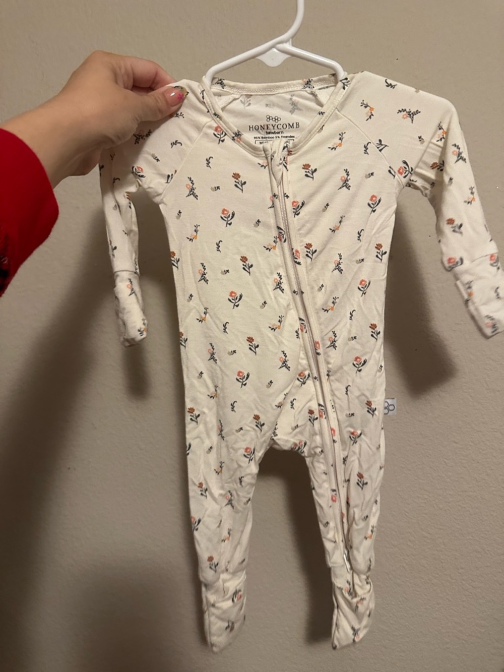 Cream Floral Baby One-Piece Zipper Footed Pajamas
